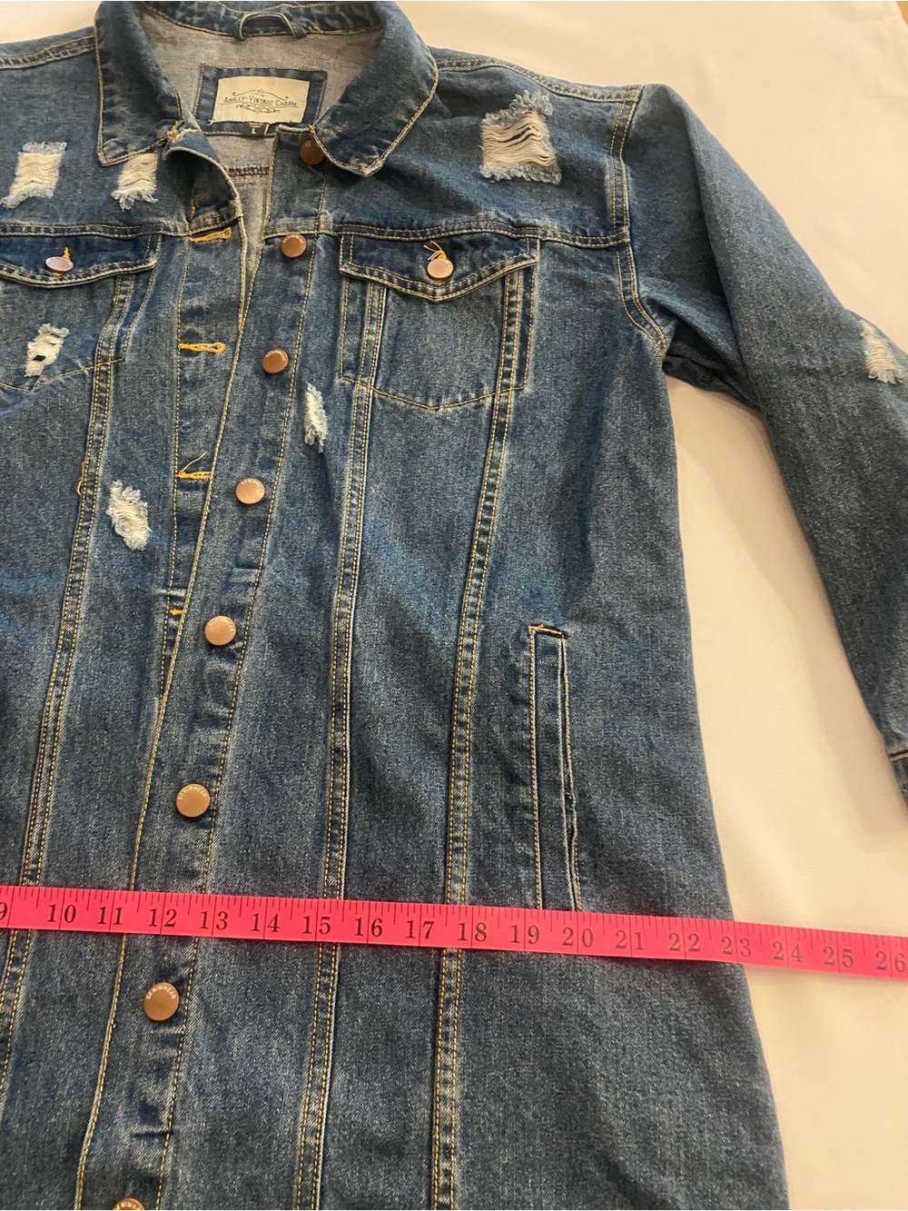 Women’s Long Denim Jacket Distressed Blue size large - Picture 7 of 13